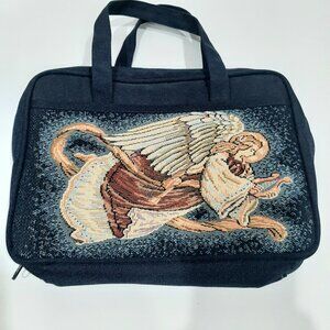 Rare vintage tapestry eclectic boho angel navy book bag side pockets